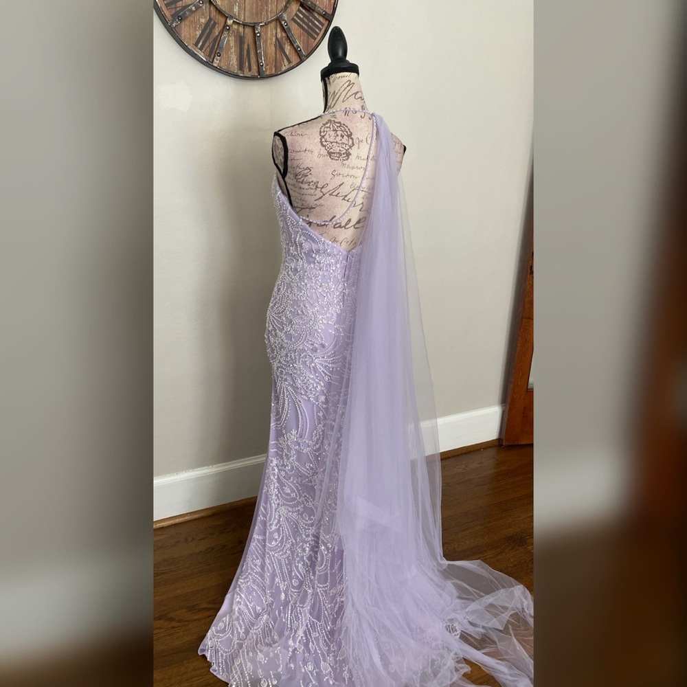 Lilac light purple sparkly beaded formal dress, military ball, or evening gown